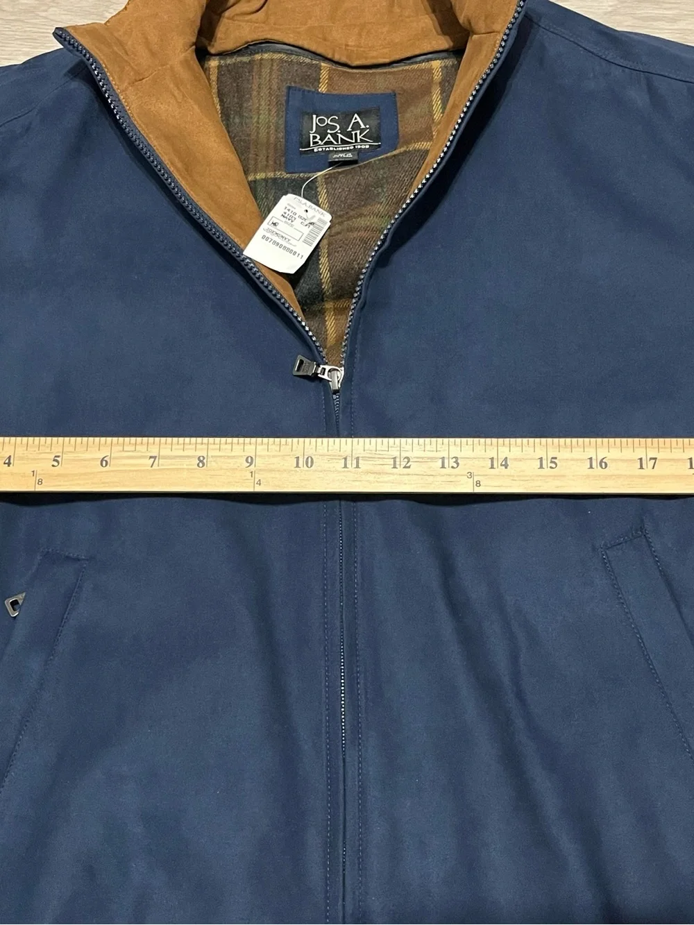 Jos A Bank Mens Medium Bomber Sportcoat Jacket Blue Plaid Removable Lining NWT